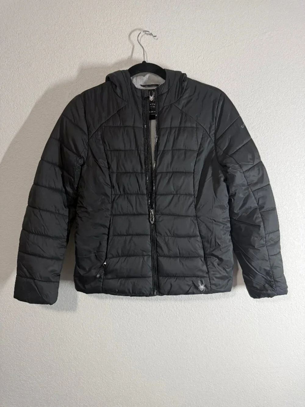 Spyder Girls Black Puffer Jacket – Fleece Lined with Hood – Size L (12/14)